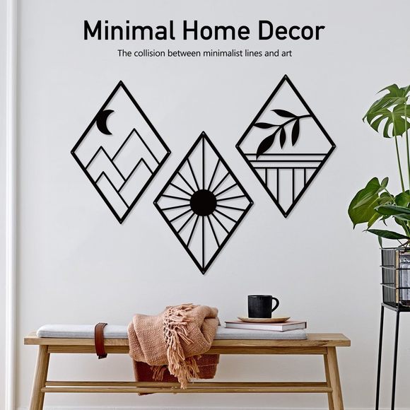 Boho Metal Minimalist Geometry Wall Art, Black Bohemian Line Metal Art Wall🦑